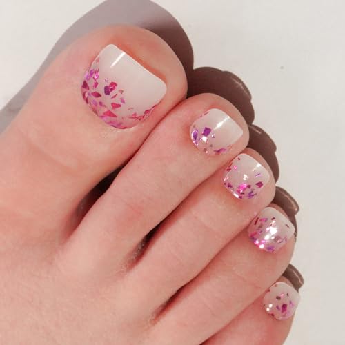 DANNI & TONI Halb ausgehärtete Gel Nagelfolien (Scarlet Gleam) Lila und Rosa Technicolor-Pailletten Glänzend Nagelset uv Gel Pedi Fußnägel Nagelfolie Pediküre Wraps 37 Aufkleber von DANNI & TONI