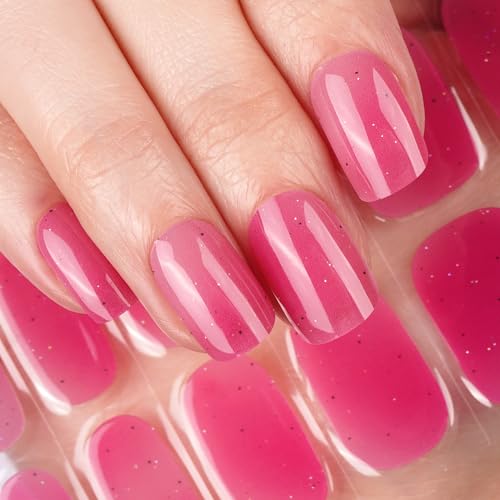 DANNI & TONI Halb ausgehärtete Gel Nagelfolien (Shimmer Blush) Pitahaya-Farbe Verlauf Glitzer Glänzend Nagelset uv Gel Nagelfolie Selbstklebend Wraps 28 Aufkleber von DANNI & TONI