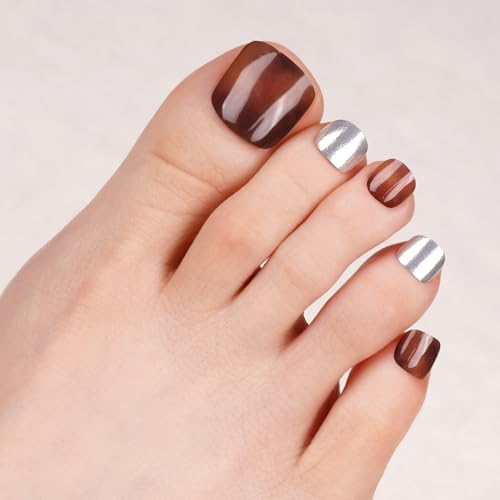 DANNI & TONI Halb ausgehärtete Gel Nagelfolien (Sienna Glow) Braun Verlauf Silber Verspiegelung Glänzend Nagelset uv Gel Nagelfolie Nageldesign Pedi Wraps Fußnägel Pediküre Wraps 37 Aufkleber von DANNI & TONI