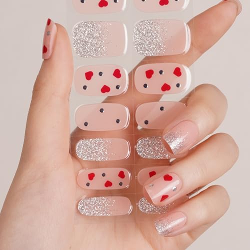 DANNI & TONI Halb ausgehärtete Gel Nagelfolien (Sweet Love) Rotes Herz Glänzend uv Gel Nagelfolie Nagelsticker Nageldesign Nagelfolie Selbstklebend Wraps 28 Aufkleber von DANNI & TONI