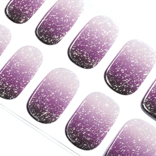 DANNI & TONI Halb ausgehärtete Gel Nagelfolien (Ursula) Violetter Farbverlauf Silberglitzer Glänzend uv Gel Nagelfolie Nageldesign Nagelfolie Selbstklebend Wraps 28 Aufkleber von DANNI & TONI