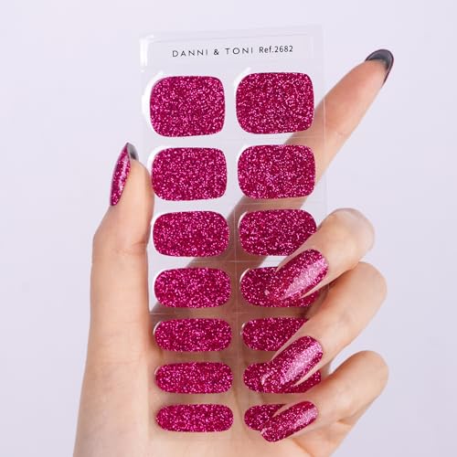 DANNI & TONI Halb ausgehärtete Gel Nagelfolien (Velvet Glimmer) Neon Pink-Violett Glitzereffekt Glänzend Nagelset uv Gel Nageldesign Selbstklebend Wraps 28 Aufkleber von DANNI & TONI