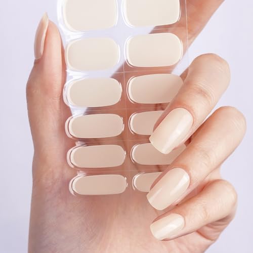 DANNI & TONI Halb ausgehärtete Gel Nagelfolien (Velvet Nude) Nackt einfarbig Glänzend uv Gel Nagelfolie Nagelsticker Nageldesign Selbstklebend Wraps 28 Aufkleber von DANNI & TONI