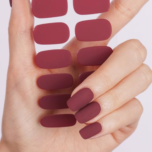 DANNI & TONI Halb ausgehärtete Gel Nagelfolien (Velvet Rouge) Weinrot Matt Nagelset uv Gel Nagelfolie Nageldesign Nagelfolie Selbstklebend Wraps 33 Aufkleber von DANNI & TONI