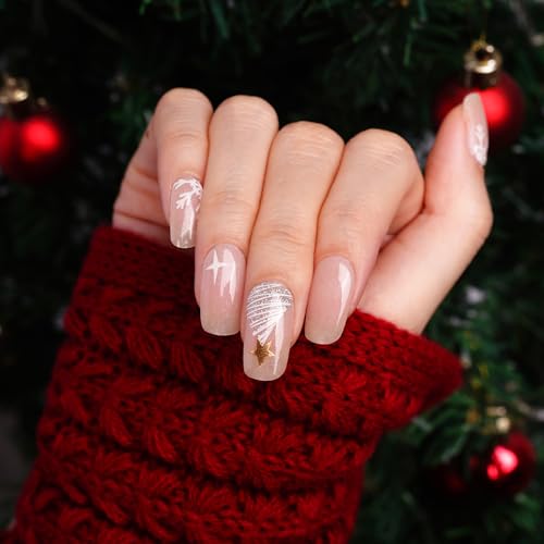 DANNI & TONI uv Gel Nagelfolie (Snowflake Dreams) Weihnachtsbaum Rosa Weiß Schneeflocken Stern Christmas Weihnachtstag Aufkleber Nagelsticker Nageldesign Nagelfolie Wraps 28 Aufkleber von DANNI & TONI