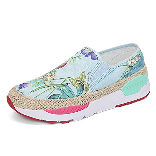 DANNTO Damen Kunst Loafers Bestickte Floral Boot Sneaker Slip-On Damen Walking Schuhe Himmelblau, 41.5 DANNTO Damen Kunst Loafers Bestickte Floral Boot Sneaker Slip-On Damen Walking Schuhe Himmelblau, 41.5 von DANNTO