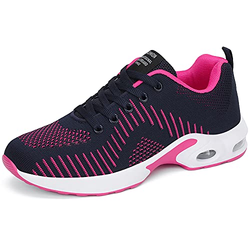 DANNTO Damen Laufschuhe Air Atmungsaktiv Turnschuhe Schnürer Leichte Stoßfest Mode Sportschuhe Outdoor Athletisch Sneaker für Gym Walking Jogging Laufen Basketball Frühling Sommer(Blau-Rose,37) von DANNTO