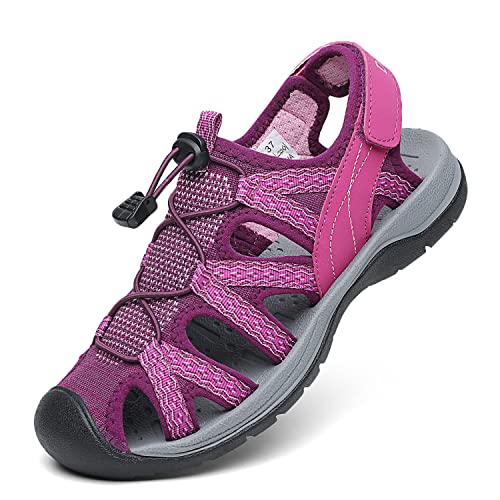 DANNTO Damen Sportsandalen Trekking Sandalen Outdoorsandale Geschlossene Gummi Wandersandalen Sommer Leichte für Reisen Wandern(Lila-B,38) von DANNTO