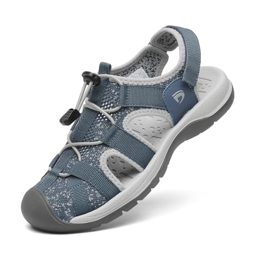 DANNTO Damen Sportsandalen Trekking Sandalen Outdoorsandale Geschlossene Gummi Wandersandalen Sommer Leichte für Reisen Wandern(blau-A,38) von DANNTO