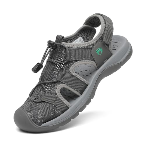 DANNTO Damen Sportsandalen Trekking Sandalen Outdoorsandale Geschlossene Gummi Wandersandalen Sommer Leichte für Reisen Wandern(grau-A2,37) von DANNTO