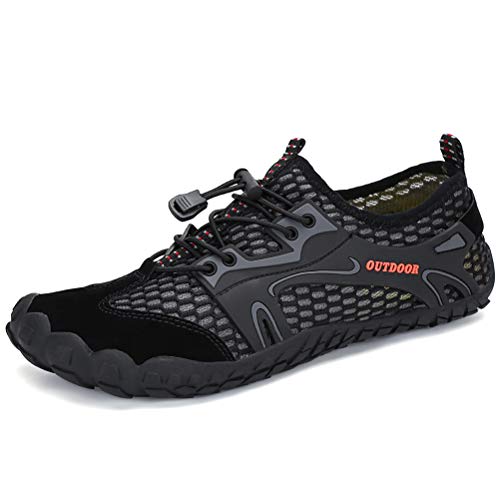 DANNTO Herren Aquaschuhe Wasserschuhe Badeschuhe Kinder Yoga Badeschuhe Strandschuhe Schnell Trocknend Surfschuhe Schwimmschuhe mit rutschfeste Sohlen Neoprenschuhe Barfuß Schuhe (Schwarz,43) von DANNTO
