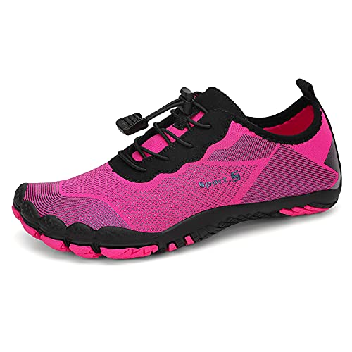 DANNTO Herren Aquaschuhe Wasserschuhe Badeschuhe Kinder Yoga Badeschuhe Strandschuhe Schnell Trocknend Surfschuhe Schwimmschuhe mit rutschfeste Sohlen Neoprenschuhe Barfuß Schuhe für Damen(Rose-K,41 von DANNTO