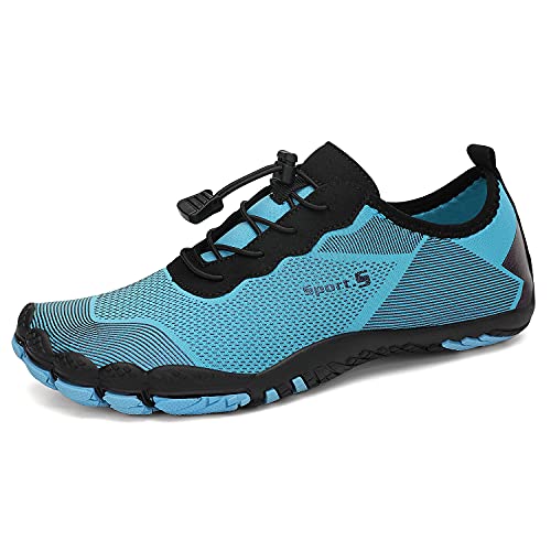 DANNTO Herren Aquaschuhe Wasserschuhe Badeschuhe Yoga Badeschuhe Strandschuhe Schnell Trocknend Surfschuhe Schwimmschuhe mit rutschfeste Sohlen Neoprenschuhe Barfuß Schuhe für Damen(hellblau-K,46 von DANNTO