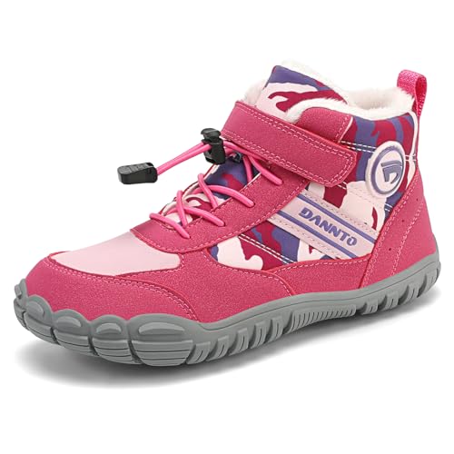 DANNTO Kinder Winterschuhe Winter Barfußschuhe Jungen Mädchen Winterstiefel Warm Gefüttert Schneestiefel(Rose,Gr.38) von DANNTO