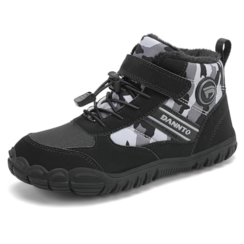 DANNTO Kinder Winterschuhe Winter Barfußschuhe Jungen Mädchen Winterstiefel Warm Gefüttert Schneestiefel(Schwarz,Gr.32) von DANNTO