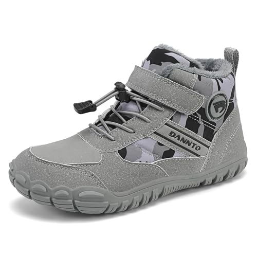 DANNTO Kinder Winterschuhe Winter Barfußschuhe Jungen Mädchen Winterstiefel Warm Gefüttert Schneestiefel(Grau,Gr.37) von DANNTO