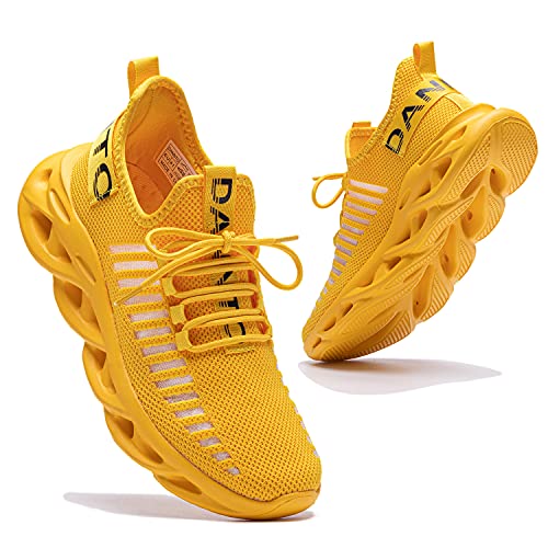 DANNTO Laufschuhe Herren Turnschuhe Damen Sneaker Leichte Atmungsaktiv rutschfeste Sportschuhe Gym Fitness Outdoor Schuhe Fashion Straßenlaufschuhe Gelb 36 von DANNTO