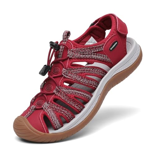 DANNTO Sandalen Damen Trekking Sportsandalen Outdoorsandale Geschlossene Gummi Wandersandalen Sommer für Reisen（Rosa,40） von DANNTO