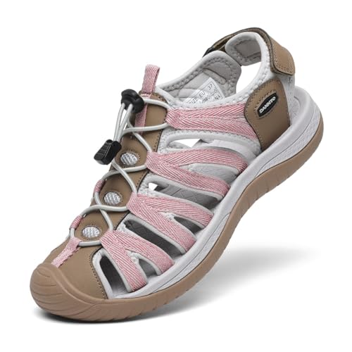 DANNTO Sandalen Damen Trekking Sportsandalen Outdoorsandale Geschlossene Gummi Wandersandalen Sommer für Reisen（khaki,36） von DANNTO