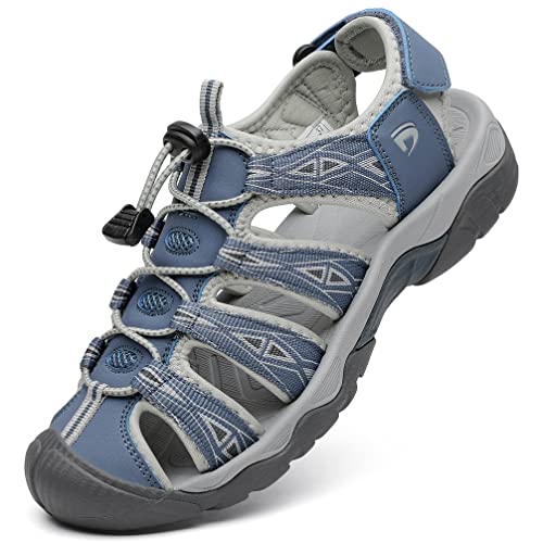 DANNTO Sportsandalen Damen Trekking Sandalen Outdoorsandale Geschlossene Gummi Wandersandalen Sommer für Reisen（blau,37） von DANNTO