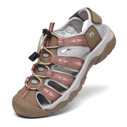 DANNTO Sportsandalen Damen Trekking Sandalen Outdoorsandale Geschlossene Gummi Wandersandalen Sommer für Reisen（khaki,37） von DANNTO