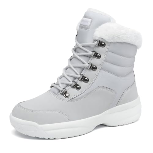 DANNTO Winterstiefel Damen Warme Gefütterte Winterschuhe Schneestiefel für Frauen Trekkingschuhe Wanderschuhe(hellgrau,37) von DANNTO