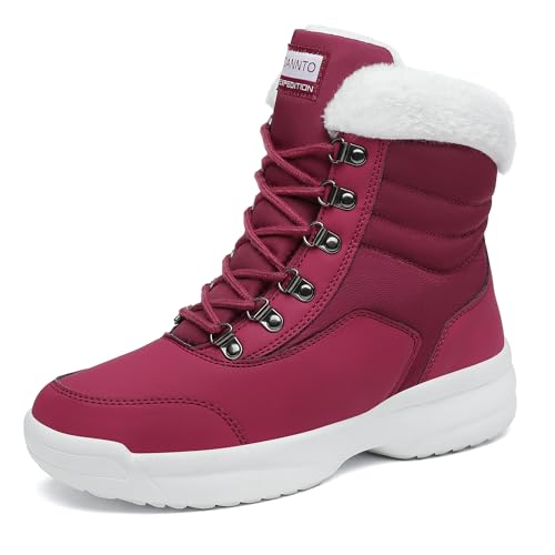 DANNTO Winterstiefel Damen Warme Gefütterte Winterschuhe Schneestiefel für Frauen Trekkingschuhe Wanderschuhe(rot,38) von DANNTO