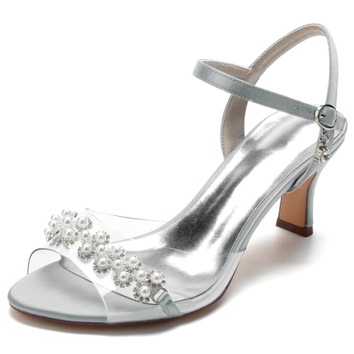 DANOBAB Damen 2,55 Zoll Chunky Heels Braut Mary Jane Knöchelriemen Schnalle High Heel Perlen Sandalen Sexy Hochzeit Party Kleid Schuhe,Silber,41 DANOBAB Damen 2,55 Zoll Chunky Heels Braut Mary Jane Knöchelriemen Schnalle High Heel Perlen Sandalen Sexy Hochzeit Party Kleid Schuhe,Silber,41 von DANOBAB