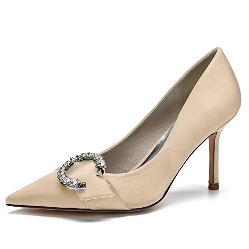 DANOBAB Damen Court Schuhe Slip on High Heel Low Kitten Heel Schuhe Damen Komfort Plus Große Größe Hochzeit Abend Party Arbeitsschuhe,Champagne,39 von DANOBAB