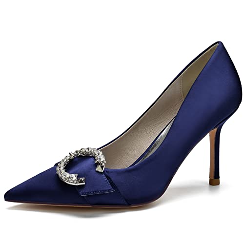 DANOBAB Damen Court Schuhe Slip on High Heel Low Kitten Heel Schuhe Damen Komfort Plus Große Größe Hochzeit Abend Party Arbeitsschuhe,Dark Blue,41 von DANOBAB