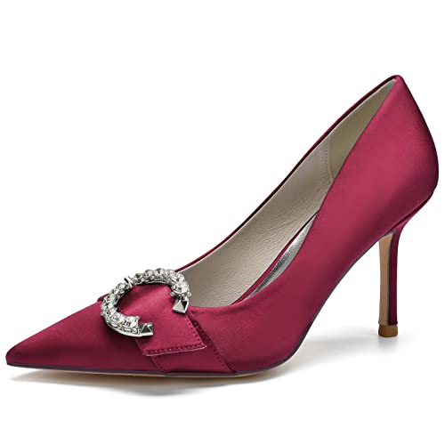 DANOBAB Damen Court Schuhe Slip on High Heel Low Kitten Heel Schuhe Damen Komfort Plus Große Größe Hochzeit Abend Party Arbeitsschuhe,Wine red,39 von DANOBAB