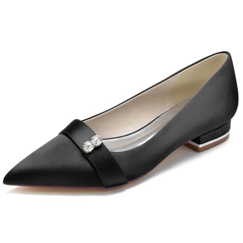 DANOBAB Damen Flache Schuhe Brautschuhe Satin Strass Slip on Kreuz Pumps Spitze Spitze Hochzeit Party Hofschuhe,Schwarz,41 DANOBAB Damen Flache Schuhe Brautschuhe Satin Strass Slip on Kreuz Pumps Spitze Spitze Hochzeit Party Hofschuhe,Schwarz,41 von DANOBAB