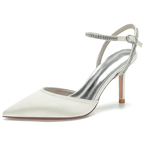 DANOBAB Damen High Heel Sandalen mit Knöchelriemen & Schnalle, mit Strass verziert, ideal für Hochzeiten, Partys, Abschlussbälle (Proms),Elfenbein,39 von DANOBAB