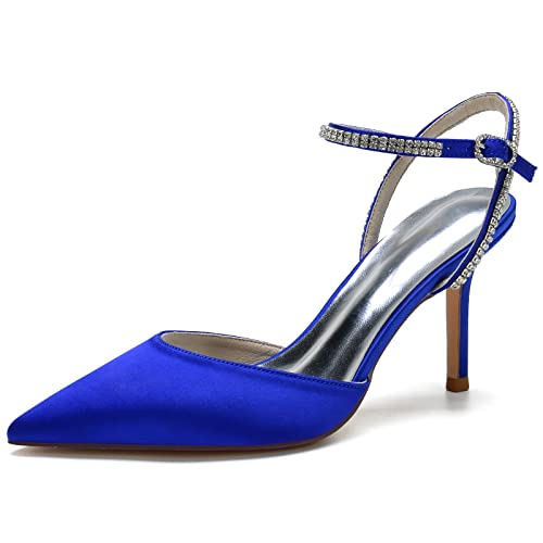 DANOBAB Damen High Heel Sandalen mit Knöchelriemen & Schnalle, mit Strass verziert, ideal für Hochzeiten, Partys, Abschlussbälle (Proms),Royal blue,36 von DANOBAB