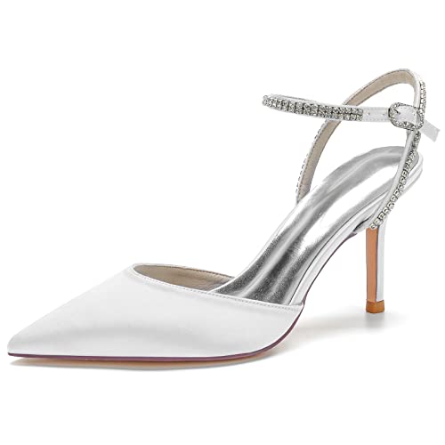 DANOBAB Damen High Heel Sandalen mit Knöchelriemen & Schnalle, mit Strass verziert, ideal für Hochzeiten, Partys, Abschlussbälle (Proms),Weiß,39 von DANOBAB