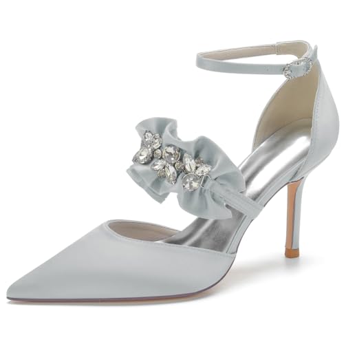 DANOBAB Damen High Heel Sandalen mit Strass, Sexy Hochzeitssandalen mit Spitzenzehe und Schnalle, Pumps-Schuhe für Party, Veranstaltung und Abendkleid,Silber,39 DANOBAB Damen High Heel Sandalen mit Strass, Sexy Hochzeitssandalen mit Spitzenzehe und Schnalle, Pumps-Schuhe für Party, Veranstaltung und Abendkleid,Silber,39 von DANOBAB