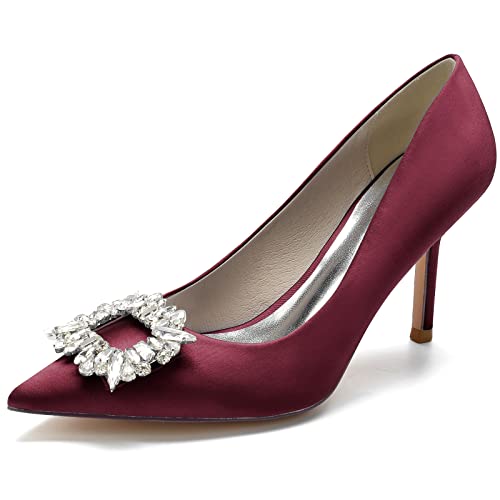 DANOBAB Damen High Heel Spitze Zehe Pumps Courts Schuhe Damen Pumps Party Abschlussball Hochzeit Braut Absatz Stiletto Heels Schuhe,Burgundy,37 von DANOBAB