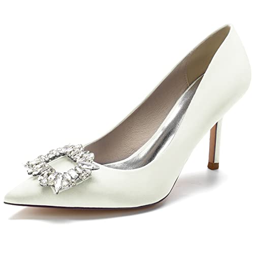 DANOBAB Damen High Heel Spitze Zehe Pumps Courts Schuhe Damen Pumps Party Abschlussball Hochzeit Braut Absatz Stiletto Heels Schuhe,Elfenbein,36 von DANOBAB