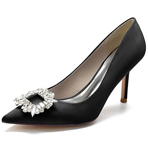 DANOBAB Damen High Heel Spitze Zehe Pumps Courts Schuhe Damen Pumps Party Abschlussball Hochzeit Braut Absatz Stiletto Heels Schuhe,Schwarz,36 von DANOBAB