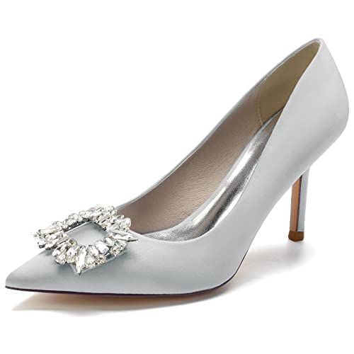 DANOBAB Damen High Heel Spitze Zehe Pumps Courts Schuhe Damen Pumps Party Abschlussball Hochzeit Braut Absatz Stiletto Heels Schuhe,Silber,43 von DANOBAB