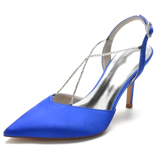 DANOBAB Damen High Heels Kitten Heels Geschlossene Spitze Strass Schnalle Pumps Hochzeit Party Kleid Sandalen Schuhe,Blau,38 DANOBAB Damen High Heels Kitten Heels Geschlossene Spitze Strass Schnalle Pumps Hochzeit Party Kleid Sandalen Schuhe,Blau,38 von DANOBAB