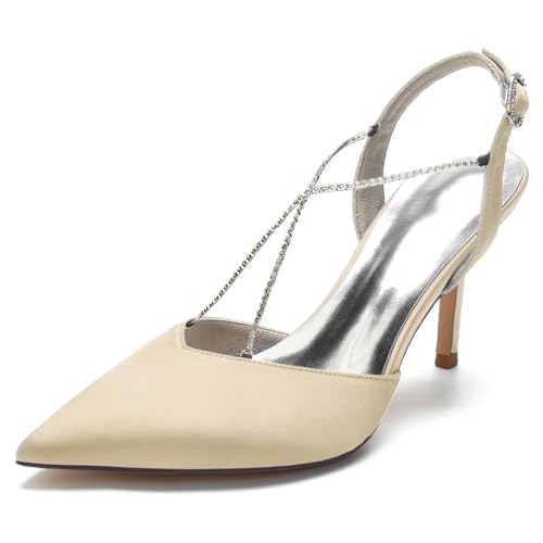 DANOBAB Damen High Heels Kitten Heels Geschlossene Spitze Strass Schnalle Pumps Hochzeit Party Kleid Sandalen Schuhe,Champagne,43 DANOBAB Damen High Heels Kitten Heels Geschlossene Spitze Strass Schnalle Pumps Hochzeit Party Kleid Sandalen Schuhe,Champagne,43 von DANOBAB
