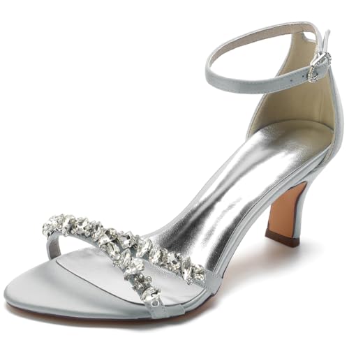 DANOBAB Damen High Heels-Sandalen mit offener Zehe, Strass Verzierung, Knöchelriemen und Schnalle - Elegante Abendschuhe für Hochzeiten & Partys,Silber,39 DANOBAB Damen High Heels-Sandalen mit offener Zehe, Strass Verzierung, Knöchelriemen und Schnalle - Elegante Abendschuhe für Hochzeiten & Partys,Silber,39 von DANOBAB