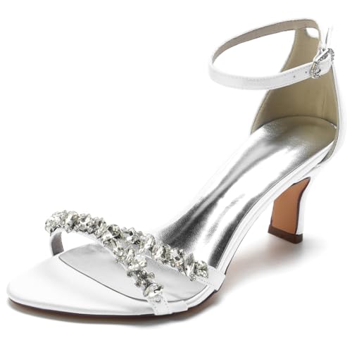 DANOBAB Damen High Heels-Sandalen mit offener Zehe, Strass Verzierung, Knöchelriemen und Schnalle - Elegante Abendschuhe für Hochzeiten & Partys,Weiß,39 DANOBAB Damen High Heels-Sandalen mit offener Zehe, Strass Verzierung, Knöchelriemen und Schnalle - Elegante Abendschuhe für Hochzeiten & Partys,Weiß,39 von DANOBAB