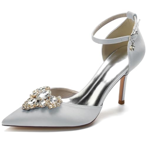 DANOBAB Damen High Heels Sexy Stiletto-Pumps mit Geschlossenem Zehenbereich und Schnalle, Glitzernde Ankelriemen-Absatz-Sandalen,Silber,40 DANOBAB Damen High Heels Sexy Stiletto-Pumps mit Geschlossenem Zehenbereich und Schnalle, Glitzernde Ankelriemen-Absatz-Sandalen,Silber,40 von DANOBAB