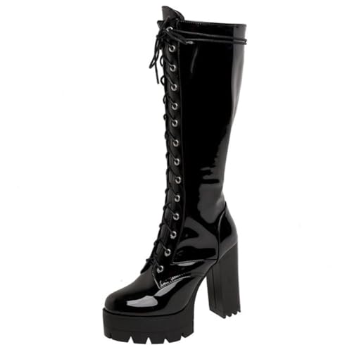 DANOBAB Damen-High-Heels-Stiefel, Damen-Stiefel über dem Knie, Strapazierfähige TPR-Damenstiefel - Modisch und Komfortabel zum Gehen,Schwarz,35 von DANOBAB