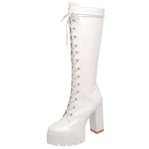 DANOBAB Damen-High-Heels-Stiefel, Damen-Stiefel über dem Knie, Strapazierfähige TPR-Damenstiefel - Modisch und Komfortabel zum Gehen,Weiß,36 von DANOBAB