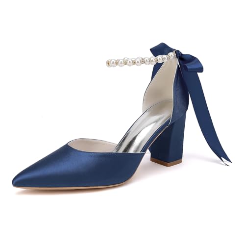 DANOBAB Damen Hochzeits-Sandalen mit Spitzer Zehenkappe, Perlenschmuck, Satinen und Stabilem Blockabsatz,Dark blue,36 DANOBAB Damen Hochzeits-Sandalen mit Spitzer Zehenkappe, Perlenschmuck, Satinen und Stabilem Blockabsatz,Dark blue,36 von DANOBAB