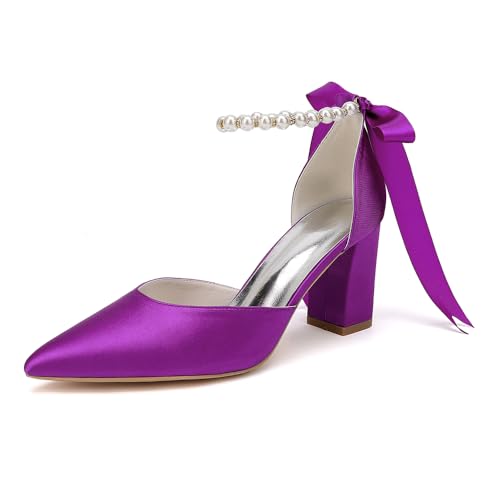 DANOBAB Damen Hochzeits-Sandalen mit Spitzer Zehenkappe, Perlenschmuck, Satinen und Stabilem Blockabsatz,Dark purple,37 DANOBAB Damen Hochzeits-Sandalen mit Spitzer Zehenkappe, Perlenschmuck, Satinen und Stabilem Blockabsatz,Dark purple,37 von DANOBAB