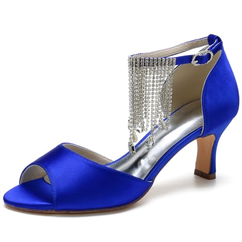 DANOBAB Damen Hochzeitsschuhe Runde Zehe Satin Mary Jane Sandalen Kleid Solide Strass Schnalle Niedrige Chunky Heel Pumps Schuhe 6,5 cm,Royal Blue,36 DANOBAB Damen Hochzeitsschuhe Runde Zehe Satin Mary Jane Sandalen Kleid Solide Strass Schnalle Niedrige Chunky Heel Pumps Schuhe 6,5 cm,Royal Blue,36 von DANOBAB